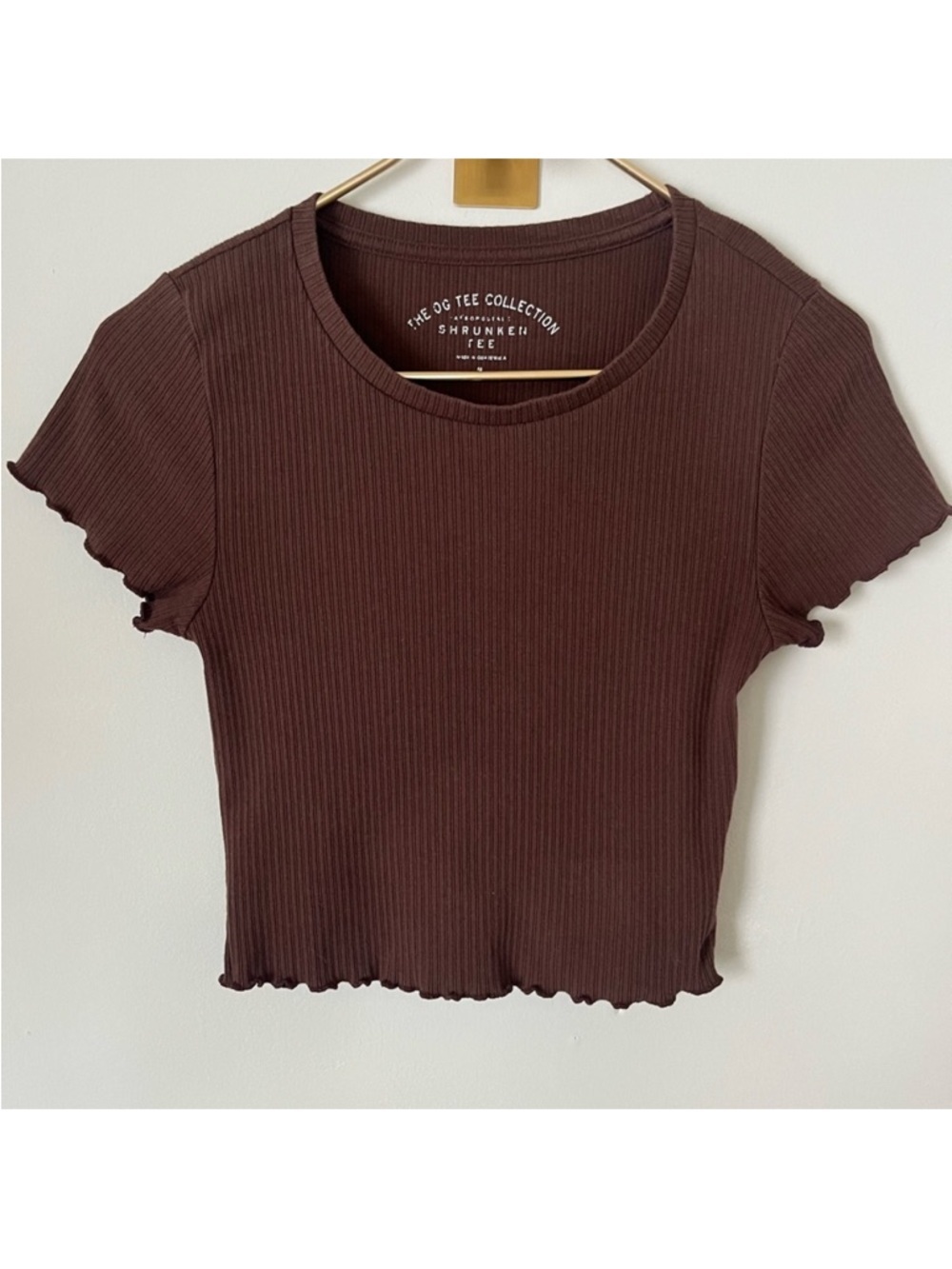 Aeropostale Chocolate Brown Ribbed basic neutral Lettuce-Edge Crop Top M
